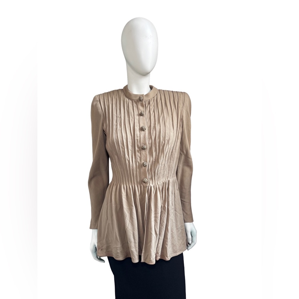 Vintage Valentino Couture Beige Pleated Blouse